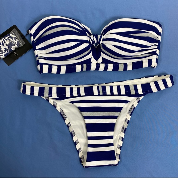 🌸5For$20🌸 Jets Australia Swimwear Jessika Allen Retro Striped 3 Piece Bikini Set - Picture 6 of 8